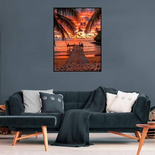 Diamond Art Kits for Adults,Sunset Diamond Painting Kits for Beginner - color: Beach