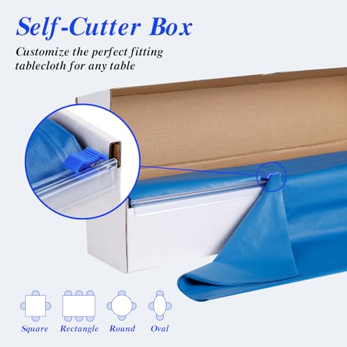 Goodluck 54 Inch X 300 Feet Plastic Table Cloths with Cutter Box, Blue Disposable Table Cover Roll, Plastic Tablecloth for Party, Banquet, Wedding, Birthday, Anniversary - color: Blue, size: 15.4" x 5.5" (Rectangular)