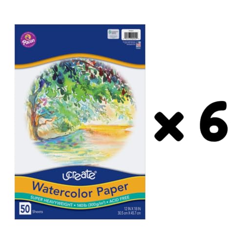 UCREATE 140 lb. Watercolor Paper, White, 12" x 18", 50 Sheets/Pack, 6 Packs | Super Heavyweight, Acid Free, Wet and Mixed Media - size: 12" x 18" (Pack of 6)