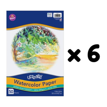 UCREATE 140 lb. Watercolor Paper, White, 12" x 18", 50 Sheets/Pack, 6 Packs | Super Heavyweight, Acid Free, Wet and Mixed Media - size: 12" x 18" (Pack of 6)