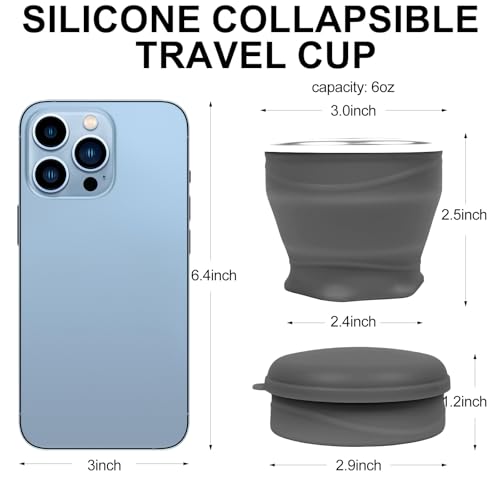 Collapsible Cup with Lid - 6oz Mini Silicone Folding Travel Cup with Steel Rim - BPA Free Small Portable Pocket Cup for Camping, Hiking, Kids, Mouthwash & Pills (Mystic Gray) - color: Mystic Gray