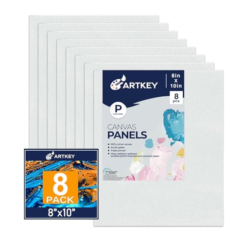 Artkey Canvases for Painting, 8x10 Inch 8-Pack, 10 oz Primed 100% Cotton White Blank Canvas Boards, Art Supplies Canvas Panels for Oil Acrylics Watercolor & Tempera Paints - size: 8"x10", style: 8-Pack