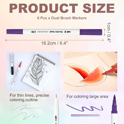 PATIKIL 6Pack Dual Brush Markers, Dark Purple Watercolor Fine and Brush Tips Pens Colored Marker Calligraphy Coloring Art Supplies Set for Coloring Book Illustration Sketching Journaling - color: Dark Purple