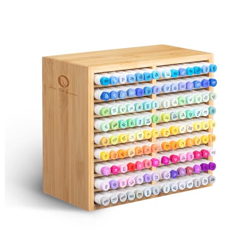 Ohuhu Bamboo Marker Organizer, Wooden Desktop Storage Holds 126 Markers | Markers Pens Pencils Art Brushes Stationary Organizer Pencil Holder with 18 Compartments for Classroom Office Decor Home - style: Right Angle Hold 126 Markers