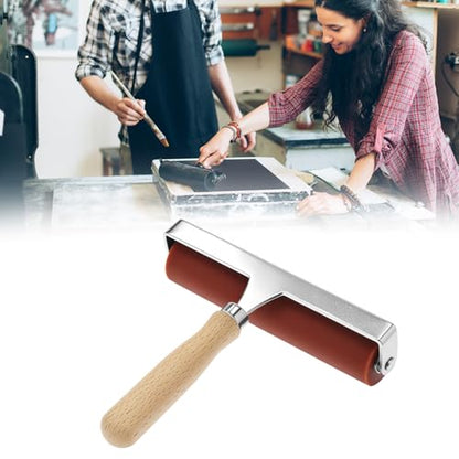 QWORK Soft Rubber Brayer, 6" Steel Frame Roller, 40/42 Durometer Roller for Linoleum, Woodcut, and Soft Block Printing