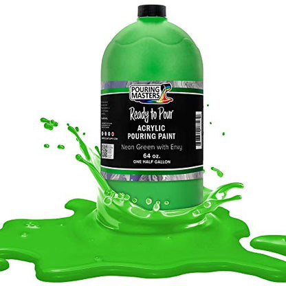 Pouring Masters Neon Green with Envy Ready to Pour Acrylic Pouring Paint - Premium 64-Ounce Pre-Mixed Fluid Acrylic Paint - Fluid Art Supplies for Canvas, Wood, Paper, Tile & Rocks