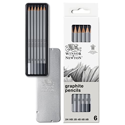 Winsor & Newton Studio Collection, Graphite Pencils, Set of 6 | Soft, Thick Core pencils, Varied Hardness, Soft Smooth Texture, Easy Blending, Stylish Metal Tin Included, High Quality Lead - style: 6 Graphite Pencils
