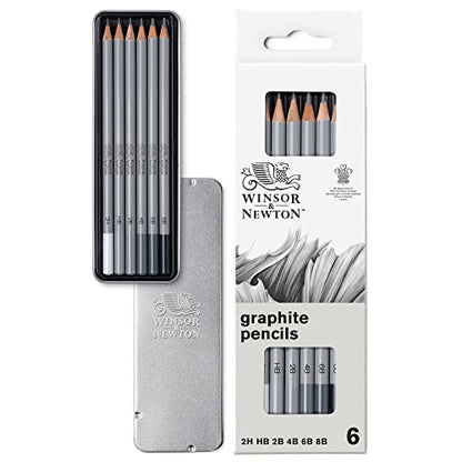 Winsor & Newton Studio Collection, Graphite Pencils, Set of 6 | Soft, Thick Core pencils, Varied Hardness, Soft Smooth Texture, Easy Blending, Stylish Metal Tin Included, High Quality Lead - style: 6 Graphite Pencils