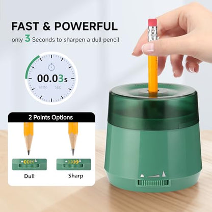Electric Pencil Sharpener, Dual Power USB Battery Operated, Portable Design for 6-8mm Pencils, Home School Office Use (Green) - color: Green