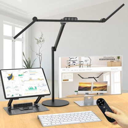 Architect Desk Lamp with Remote Control, Adjustable Led Desk Light for Home Office with Base, 24W Bright Auto Dimming Table Light Rotatable Office Lamp with Swing Arm for Computer Cafting - color: Dark Black