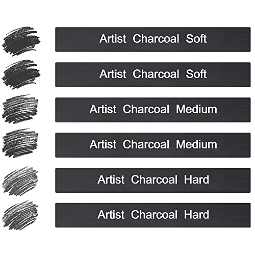 6 Pack Compressed Charcoal Sticks, Vine Charcoal Stick for Drawing, Sketching, Shading, Art Supplies Sketch Kits Tools Soft, Medium and Hard Grade - color: Black-6