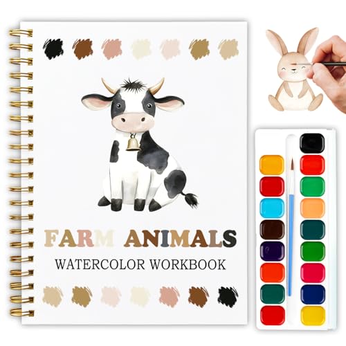 12 Farm Animal Patterns Watercolor Set, Countryside Memories Painting Book for Beginners, DIY Art Gift for Adults and Women, Relaxing Farmhouse Lover Workbook - color: Black-Farm