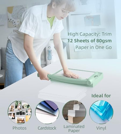 Firbon 12 Inch Guillotine Paper Cutter, Heavy Duty Paper Trimmer | 12-Sheet Capacity | Morandi | Dual Scale | Paper, Cardstock & Photo Trimming | Scrapbooking Craft | Office, Home & Studio Use - color: Morandi