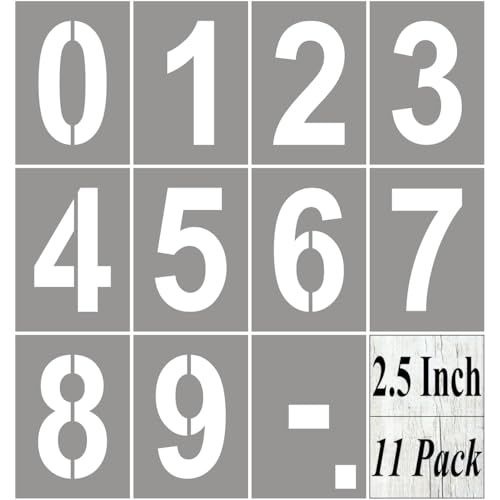 2.5 Inch Large Number Stencils for Painting - 11 Pack Number Stencil Templates for Curb Address, Cakes, Cookies, Mailboxes and Crafts, Reusable House Numbers Stencils for Wood Signs & Cement Wall Art - size: 2.5 Inch