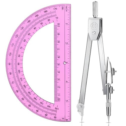 EBOOT Student Geometry Set, 180 Degree Protractor Compass 6",Pink | Swing Arm Protractor Ruler Compass, Geometry Drawing Tools for Measuring Angles, School Classroom Math Supplies - color: Pink