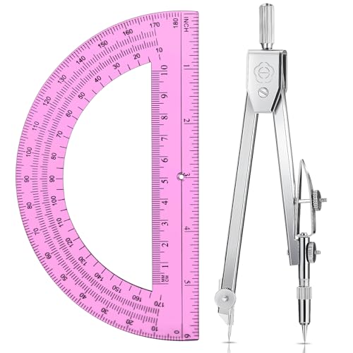 EBOOT Student Geometry Set, 180 Degree Protractor Compass 6",Pink | Swing Arm Protractor Ruler Compass, Geometry Drawing Tools for Measuring Angles, School Classroom Math Supplies - color: Pink
