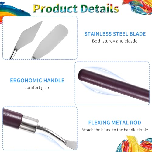 7 Pcs Palette Knife, Pointy & Flat Spatula, Redwood Handle | Stainless Steel Painting Knife Set, Oil Paint Metal Knives, Pallet Painting Knives for Oil, Acrylic and Canvas Drawing