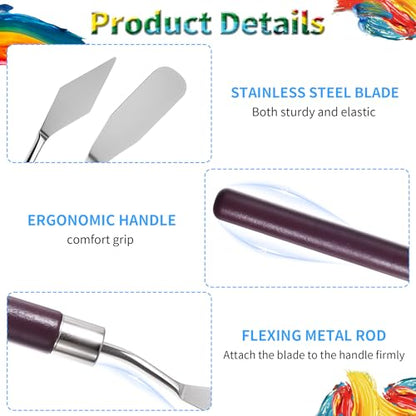 7 Pcs Palette Knife, Pointy & Flat Spatula, Redwood Handle | Stainless Steel Painting Knife Set, Oil Paint Metal Knives, Pallet Painting Knives for Oil, Acrylic and Canvas Drawing