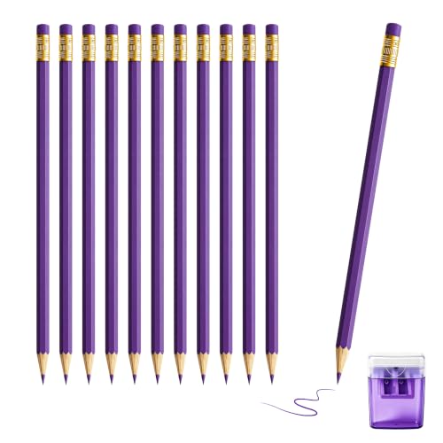 12 Pcs Purple Pencils with Eraser for Kids HB Erasable Pencils Pre-Sharpened Professional Wooden Pencils Set with Smooth Lead Cores, Ideal for School Drawing, Sketching, Coloring and Creative Projects - color: Purple