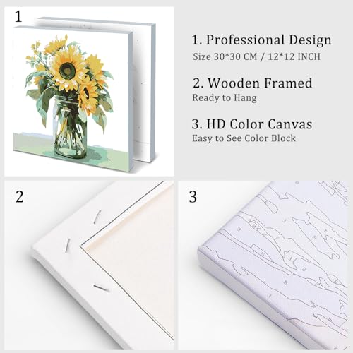 Natuyalo Framed Paint by Number Kits for Adults Beginners, Sunflower Easy Acrylic Adult Paint by Number Kits, Flowers DIY Painting by Numbers Kits with Frame Ideal Gift 12x12 Inch - color: Color-06