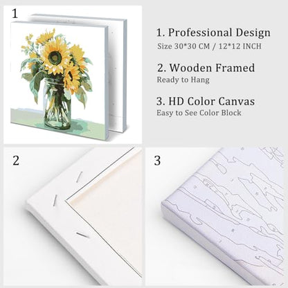 Natuyalo Framed Paint by Number Kits for Adults Beginners, Sunflower Easy Acrylic Adult Paint by Number Kits, Flowers DIY Painting by Numbers Kits with Frame Ideal Gift 12x12 Inch - color: Color-06
