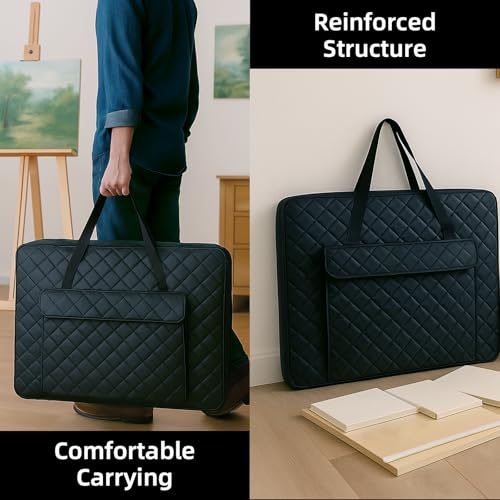 JJRING 24x36 Quilting Canvas Art Portfolio Case Bag, Black | Lightweight Portable Storage Case For Posters, Artwork, Drawing & Sketching Boards - size: 24*36