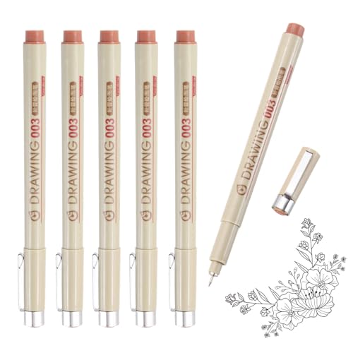 MECCANIXITY 003 Fineliner Ink Pens, 6Pcs 0.15mm Brown Micro Pens with Waterproof Archival Ink for Watercolor Sketching Cartoon Technical Drawing - style: 003#