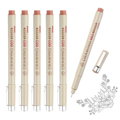 MECCANIXITY 003 Fineliner Ink Pens, 6Pcs 0.15mm Brown Micro Pens with Waterproof Archival Ink for Watercolor Sketching Cartoon Technical Drawing - style: 003#
