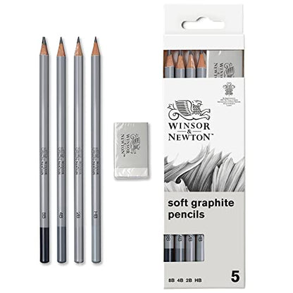 Winsor & Newton Studio Collection, Graphite Pencils, Set of 5 | Soft, Thick Core pencils, Varied Hardness, Soft Smooth Texture, Easy Blending, Stylish Metal Tin Included, High Quality Lead - style: 5 Graphite Pencils
