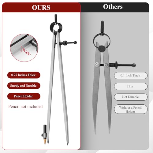 12 inch Professional Woodworking Pencil Compass Scribe Tool with Lock | Spring Wing Drafting Divider 0.27 inch Thick Scriber ,Metal Leather Work Scribe Tool Carpenter Compass for Geometry - size: 1 Count (Pack of 1)
