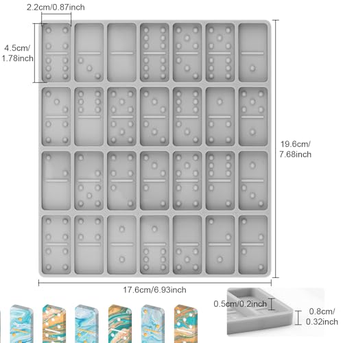 Domino Resin Molds, Domino Molds for Resin Casting, Professional Dominos Molds for Epoxy Resin, Domino Molds Set 28 Cavities, Grey Sturdy Silicone Molds for Domino DIY Pendant Cake Jewelry Making - color: Grey