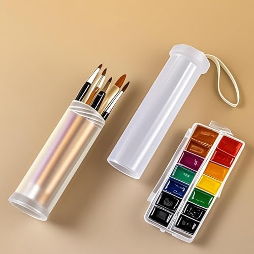 FUNSUEI 6 PCS Extendable Plastic Paint Brush Case, Watercolor Brush Storage Case, Paint Brush Holder Tube, Long Paintbrush Holder Organizer for Drawing Tools and Makeup Brushes, 8.5-14.96 Inches Long