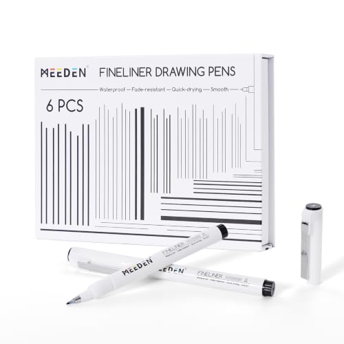 MEEDEN Micro Fineliner Drawing Pens: 0.3-1.2mm S Nib, 6 Pack, Black Ink | Waterproof archival ink with a flexible tip for technical drawing, sketching, outlining, manga, illustration, and journaling - style: S Elastic Nib