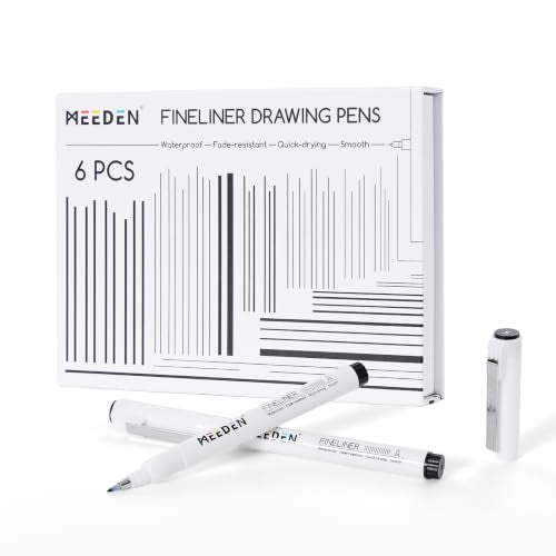 MEEDEN Micro Fineliner Drawing Pens: 0.3-1.2mm S Nib, 6 Pack, Black Ink | Waterproof archival ink with a flexible tip for technical drawing, sketching, outlining, manga, illustration, and journaling - style: S Elastic Nib