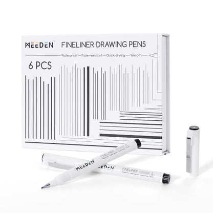 MEEDEN Micro Fineliner Drawing Pens: 0.3-1.2mm S Nib, 6 Pack, Black Ink | Waterproof archival ink with a flexible tip for technical drawing, sketching, outlining, manga, illustration, and journaling - style: S Elastic Nib