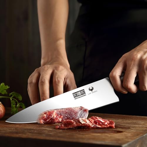 HOSHANHO 7PCS Kitchen Knife Set with Block, Sharp Chef Knives & Sharpener | High-Carbon Stainless Steel Cooking Knife Set, Ultra Sharp Professional Knife Set with Ergonomic Wood Handle, Ideal Home Gift - size: 7 Pieces Knife Set