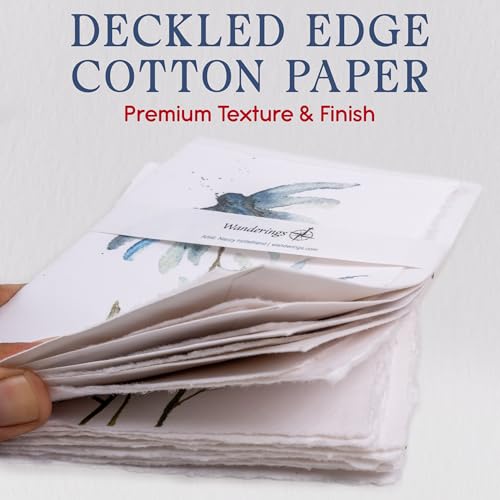 WANDERINGS Handmade Deckle Edge Blank Greeting Cards & Envelopes with Flower Art - 300 GSM Paper – 20 Cards for Invitations, Thank Yous, Get Well and Birthday Cards – 5" x 7" - color: Flower Art