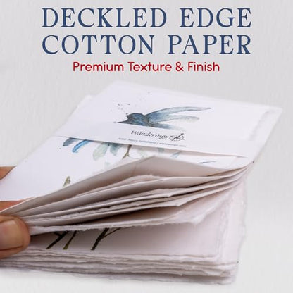 WANDERINGS Handmade Deckle Edge Blank Greeting Cards & Envelopes with Flower Art - 300 GSM Paper – 20 Cards for Invitations, Thank Yous, Get Well and Birthday Cards – 5" x 7" - color: Flower Art