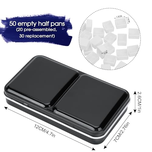 PEVART Empty Watercolor Paint Palette case, Metal Water Color Tin Box Palette with 50 Half Pans and Fold-Out Mixing Painting Tray-Portable Travel Watercolor Palette, Plain Air Painting - color: Black, size: 50 Half Pans