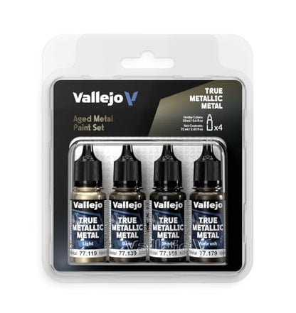 Vallejo - Aged Metal Paint Set, True Metallic Metal, 4 Bottles x 0.6 fl.oz. - color: Aged Metal