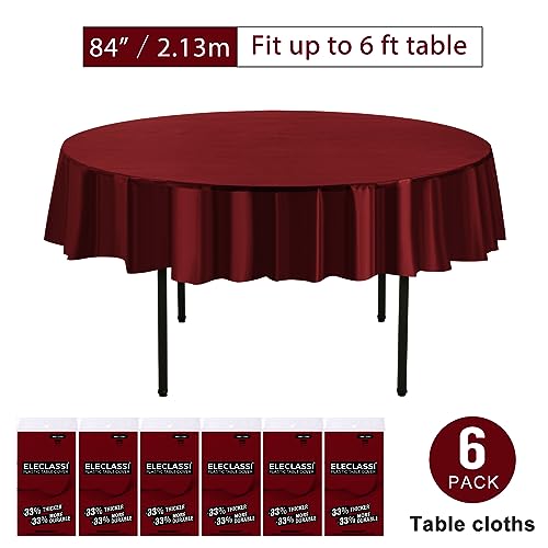 Eleclassi Burgundy 6 Pack Premium Round Disposable Plastic Tablecloth - 84 Inch Round Plastic Table Cloths for Parties Disposable Tablecloth - Round Plastic Tablecloth - Burgundy Round Tablecloth - color: Burgundy