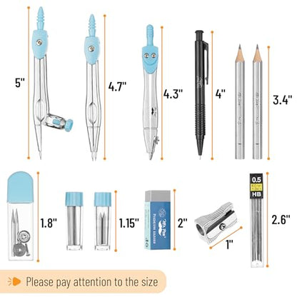 Mr. Pen- Geometry Set, 15 pcs, Light Blue, 6 Inch Swing Arm Protractor - color: Light Blue