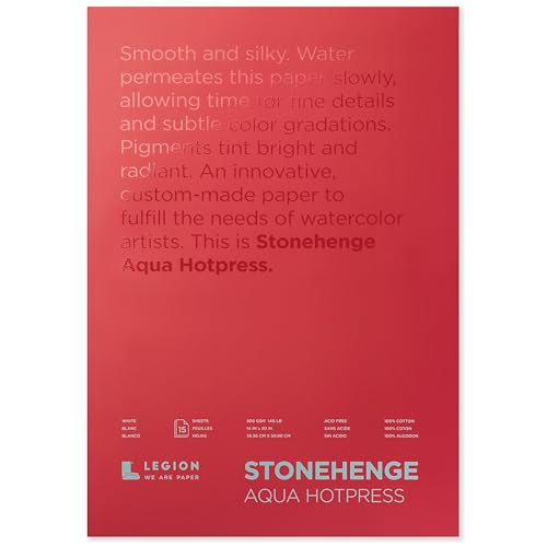 Stonehenge Aqua White Medium Weight Block, 140lb, Hotpress, 15 Sheets for Wet and Dry Media (12X16) - size: 12 x 16 inches