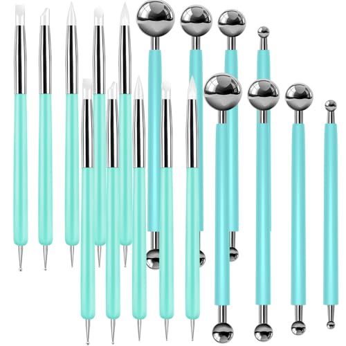 18 Pcs Dotting Tools Silicone Clay Sculpting Tool Ceramic Clay Ball Stylus Pottery Embossing Tool for Rock Modeling Blending, Drawing
