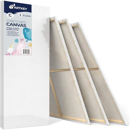 Stretched Canvases for Painting 8x24 Inch 5-Pack, 10 oz Triple Primed Acid-Free 100% Cotton Long Blank Canvas, Art Canvases for Oil Paint Acrylics Pouring & Wet Art Media, Pour Painting - size: 8"x24"(5-Pack), style: Studio