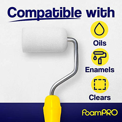 FoamPRO 162 | 2” Fine Finish Paint Roller | Mini Foam Roller (1 Pack) | Foam Paint Roll Cover + Paint Roller Handle | Home Painting Supplies & Paint Tools - size: Pack of 1, style: Roller 2"