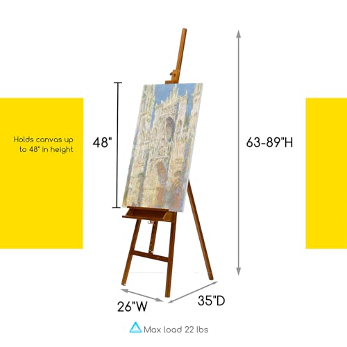 MEEDEN Art Easel Stand: Solid Beech Wood Painting Easel Stand with Storage Tray- Adjustable A Frame Artist Easel for Painting, Hold Canvas up to 48”- Perfect for Sketching, Oil Painting, Acrylics - color: Light Walnut