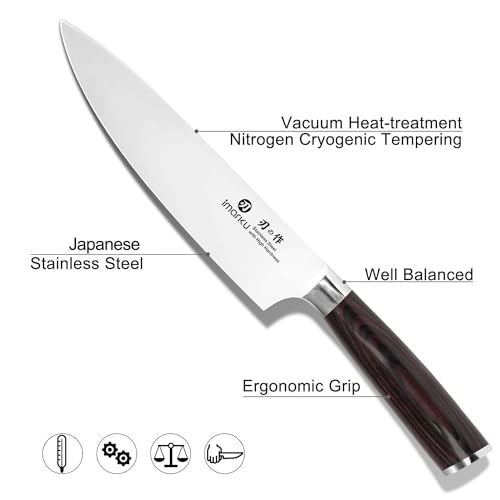 imarku Japanese Chef Knife-Sharp Kitchen Knife 8 Inch, Gift for Mom & Dad | Chef's Knives HC Steel Paring Knife, Unique Gifts for Men and Women, Kitchen Gadgets with Gift Box, Gyutou Knives - color: brown and silver
