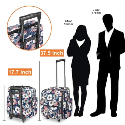 YOREPEK Large Rolling Craft Bag Wheels, Briefcase Gift for Crafter Teacher | Roller Scrapbook Tote, Water Resistant Scrapbooking Rolling Briefcase for Scrap Book Stickers Supplies and Tools, Floral