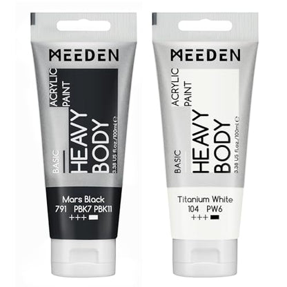 MEEDEN Acrylic Paint Mars Black: 100ml/3.38oz x 2 with Titanium White - color: Mars Black, size: 2 Tubes